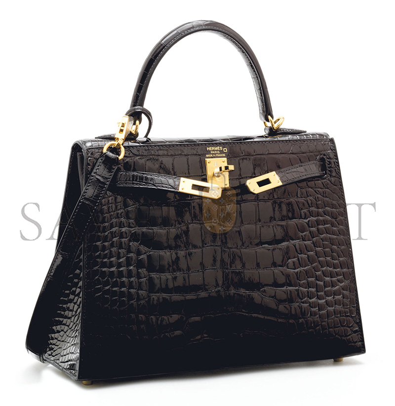HERMÈS MASTER BLACK ALLIGATOR SELLIER KELLY 25 WITH GOLD HARDWARE (25*17*7cm) 